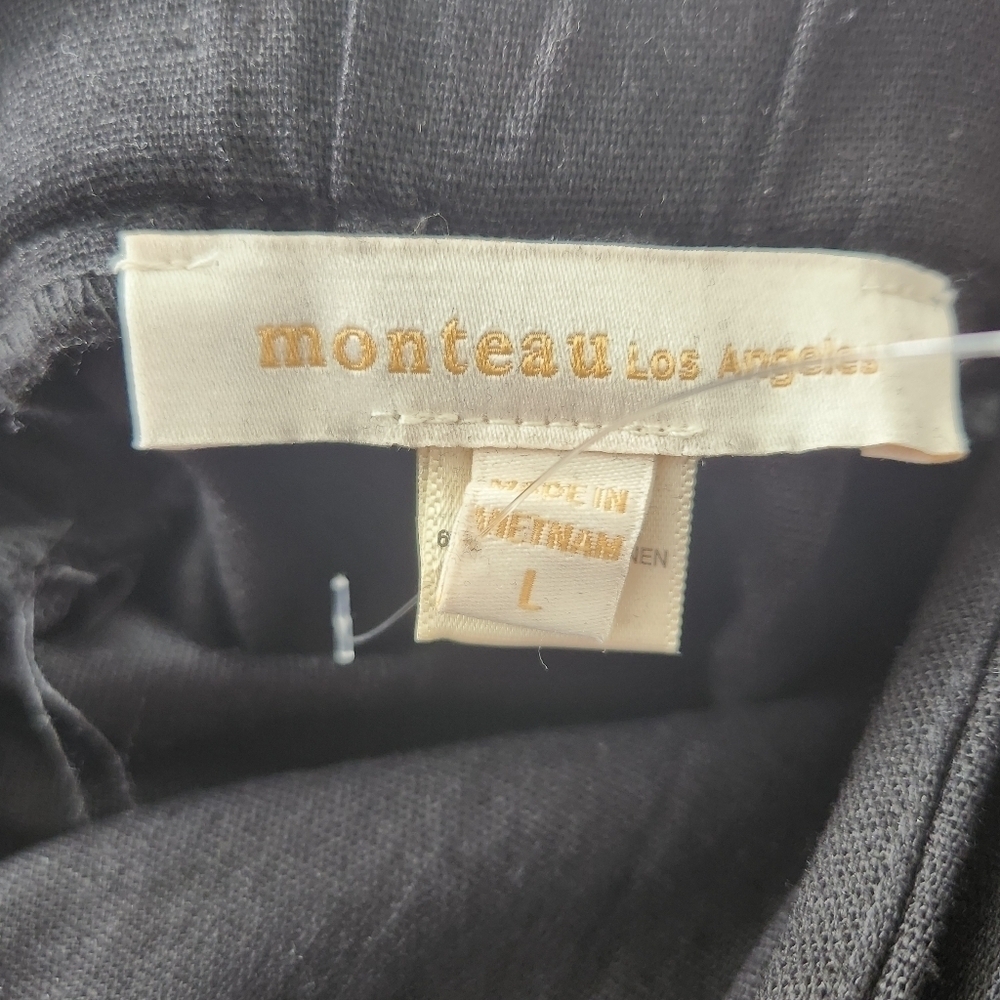 Monteau Black Linen Rayon Blend Tie-Waist V-Cutout Back Cropped Jumpsuit Size L - Picture 5 of 11